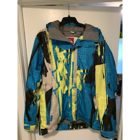 Quicksilver 10k blue multicolor full zip snow snowboard ski jacket mens Large - Picture 1 of 3